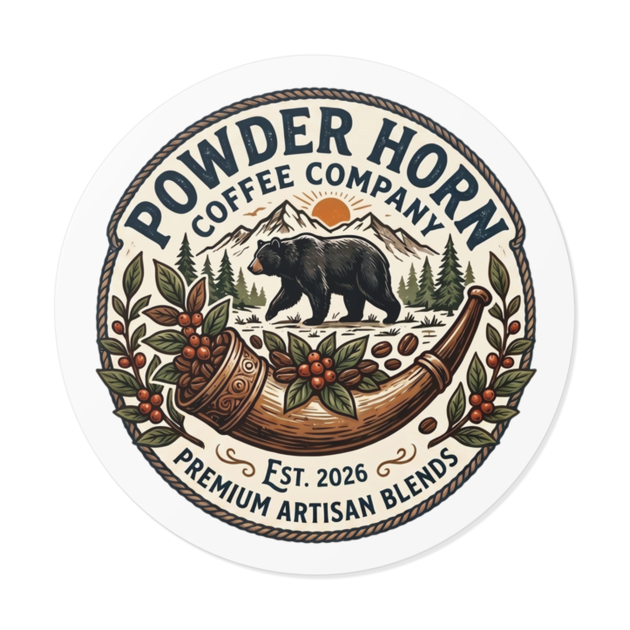 Powder Horn Coffee Company Sticker — Vintage Bear & Horn Logo
