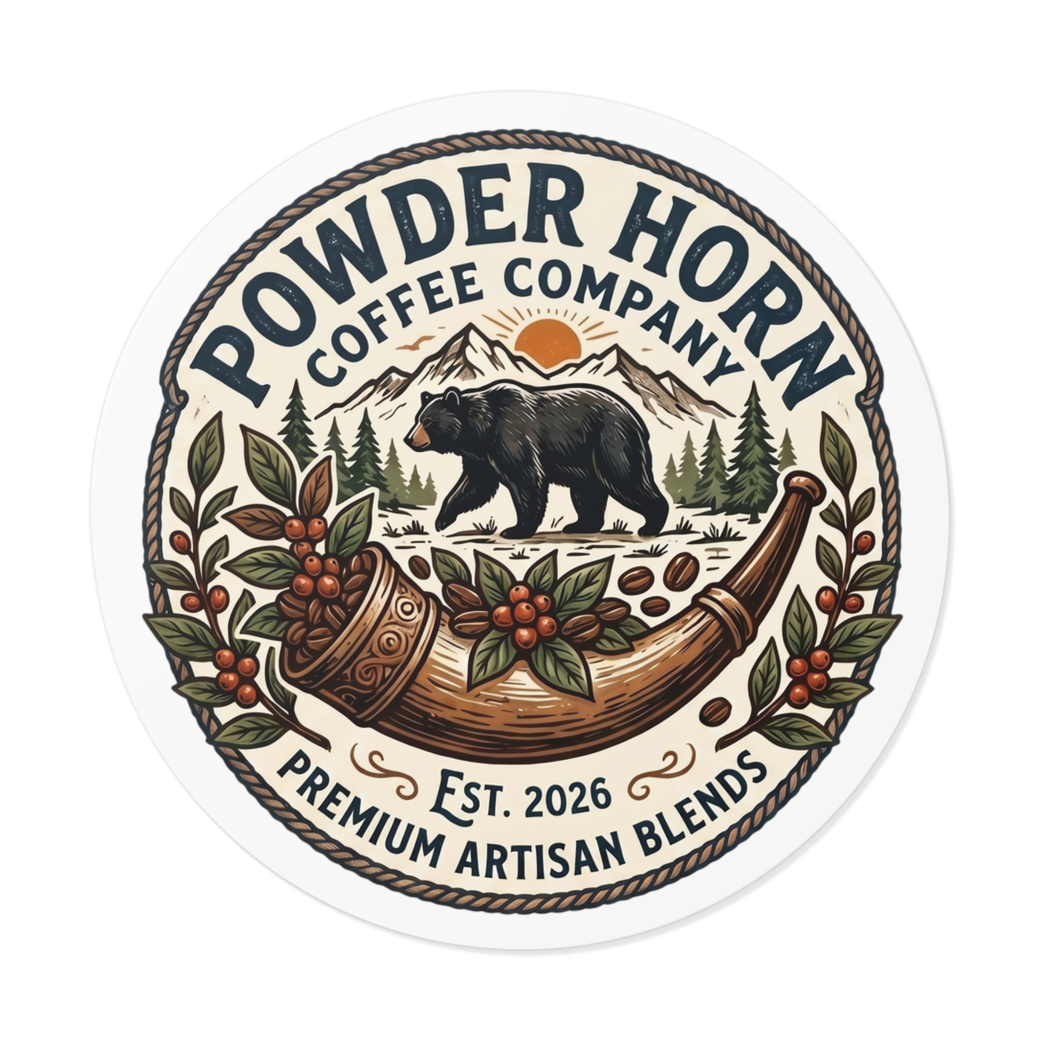 Powder Horn Coffee Company Sticker — Vintage Bear & Horn Logo