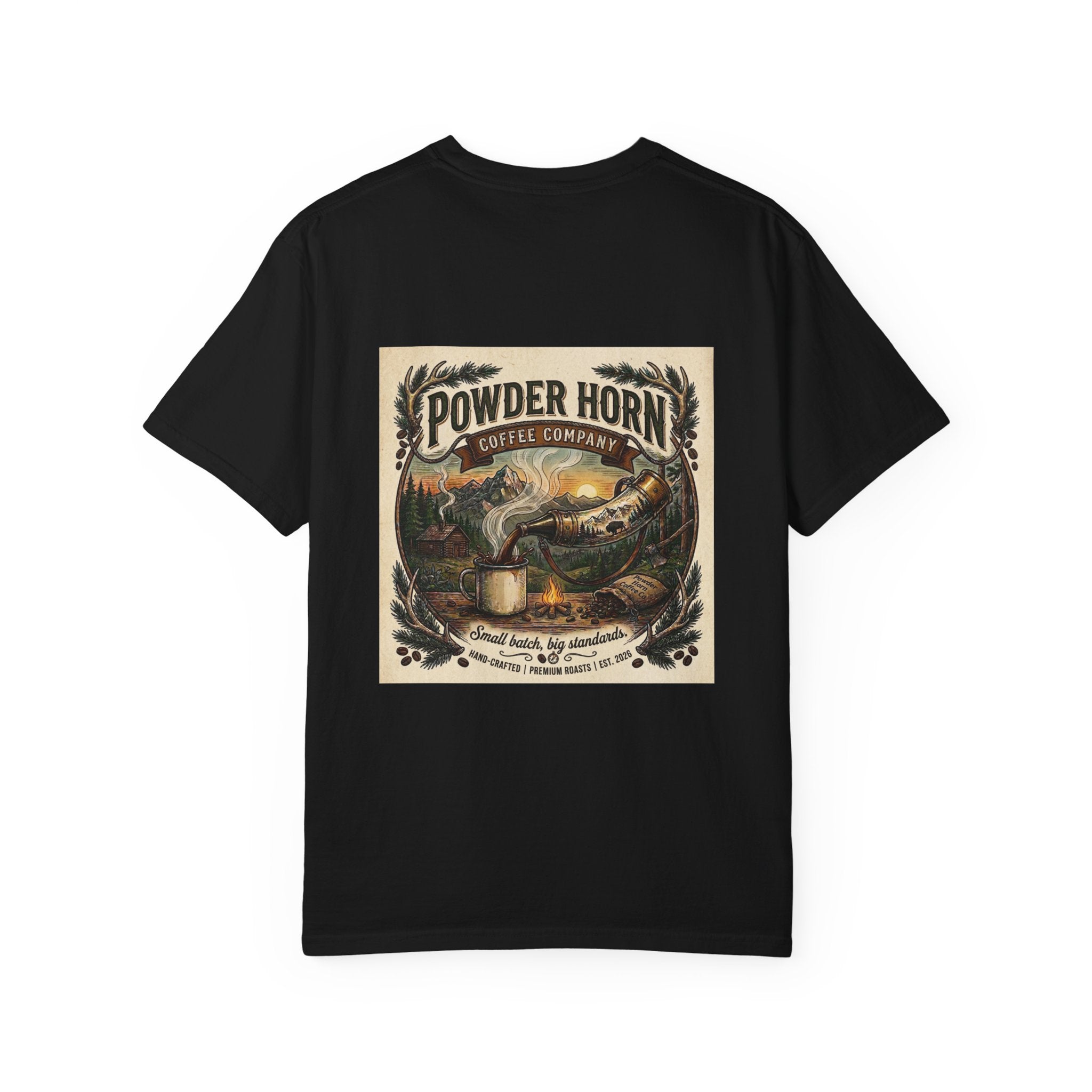 Powder Horn Graphic T-Shirt / Bear Logo Front / Vintage Back