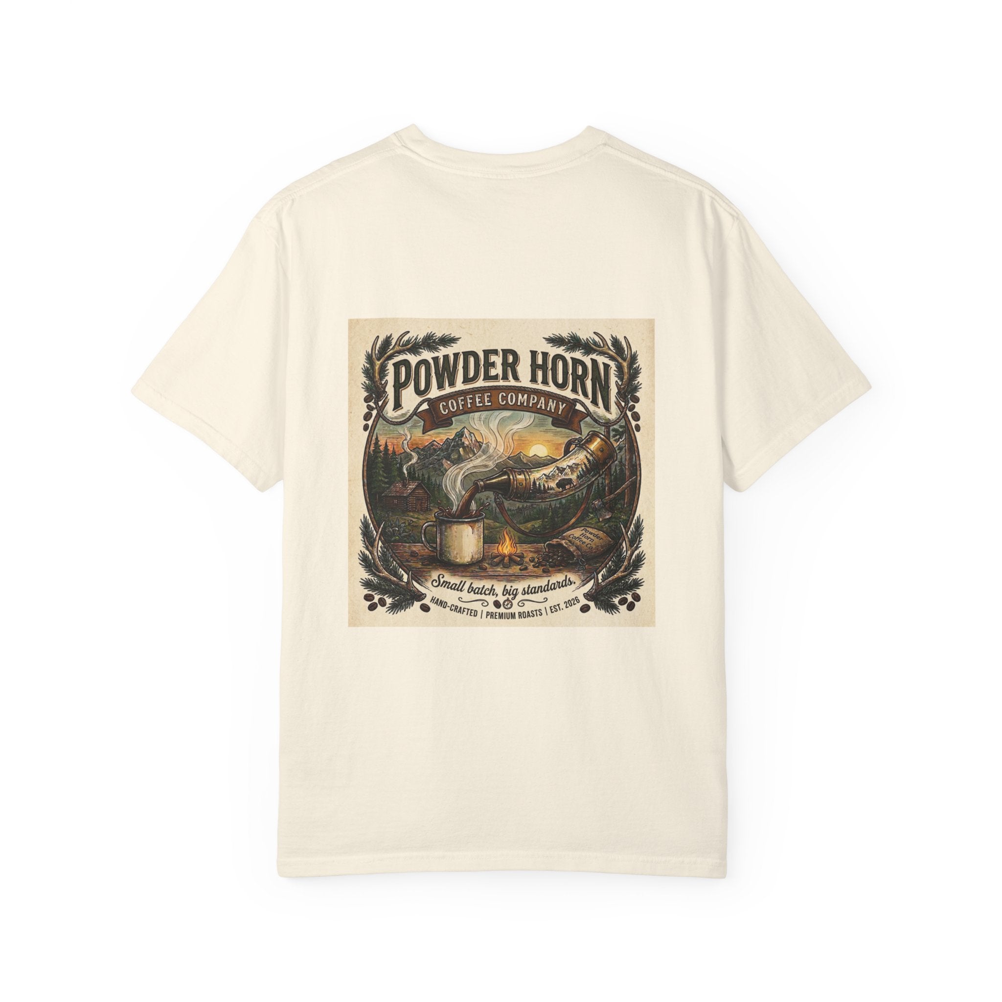 Powder Horn Graphic T-Shirt / Bear Logo Front / Vintage Back