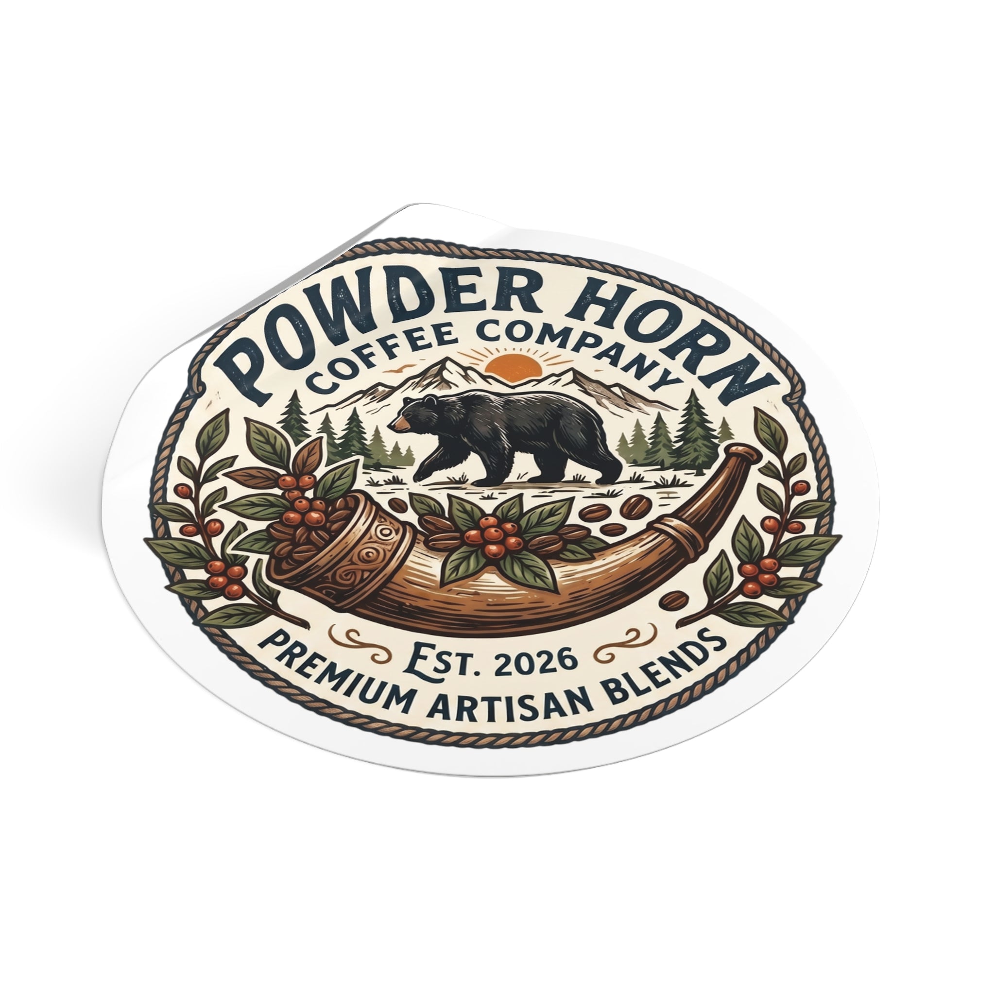 Powder Horn Coffee Company Sticker — Vintage Bear & Horn Logo