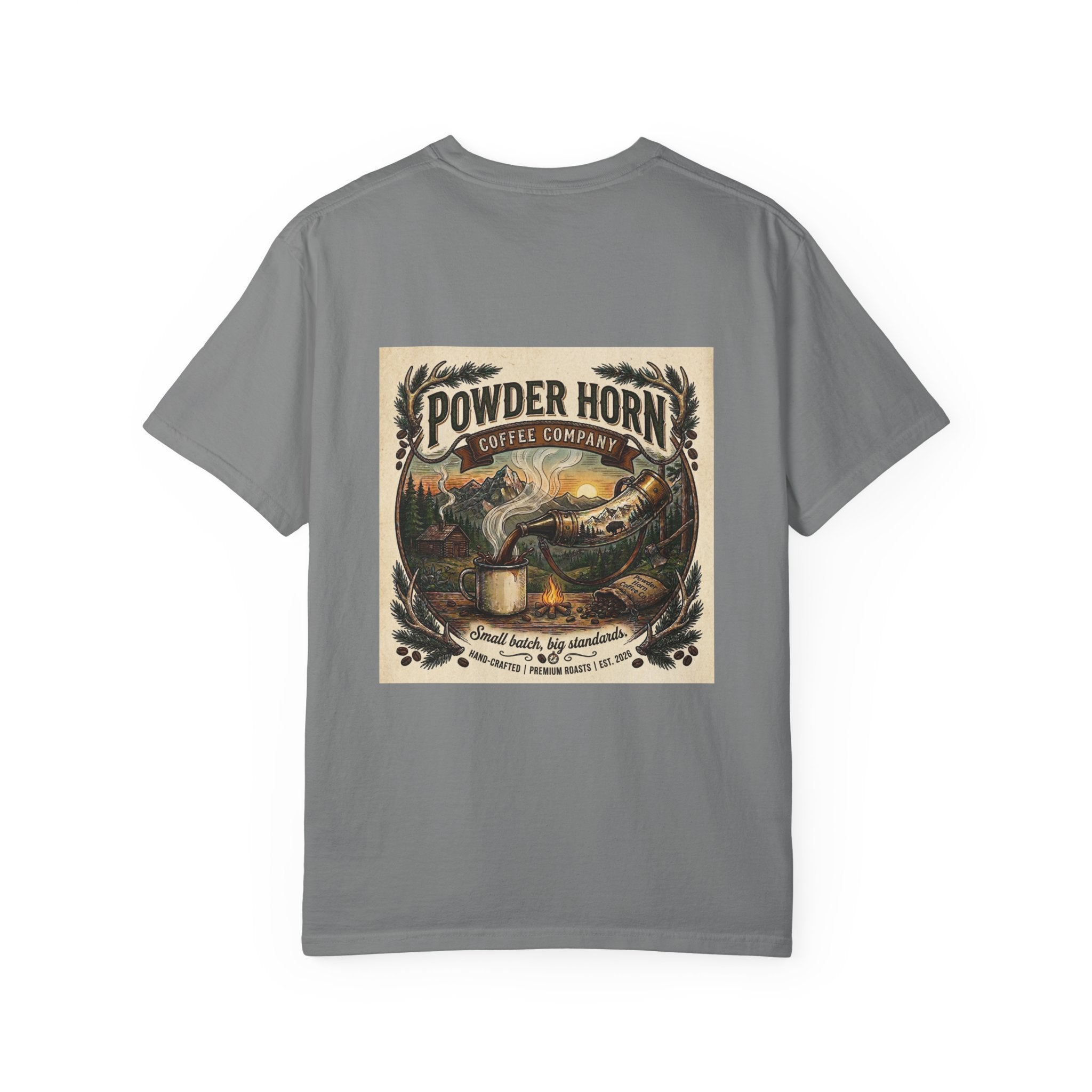 Powder Horn Graphic T-Shirt / Bear Logo Front / Vintage Back