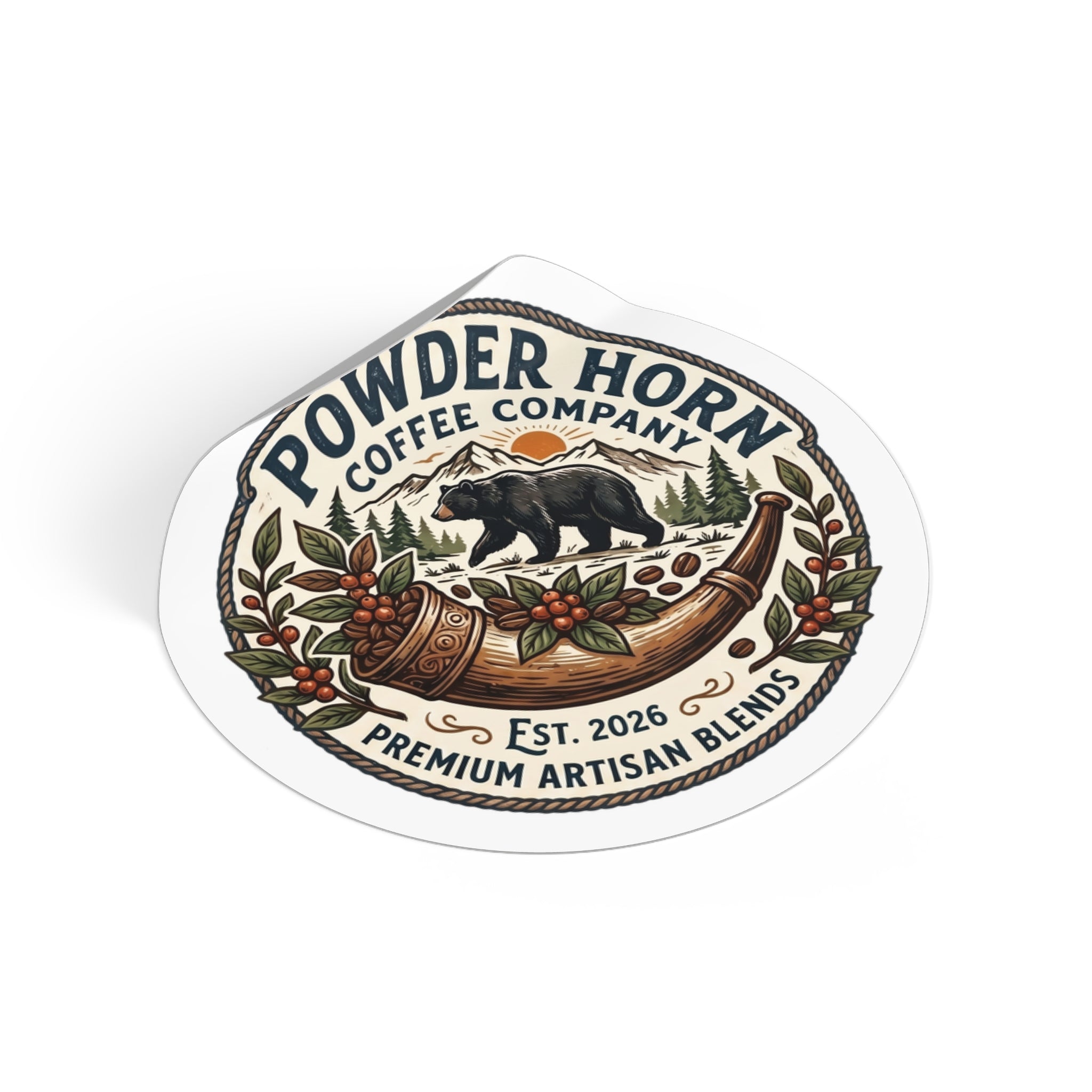 Powder Horn Coffee Company Sticker — Vintage Bear & Horn Logo