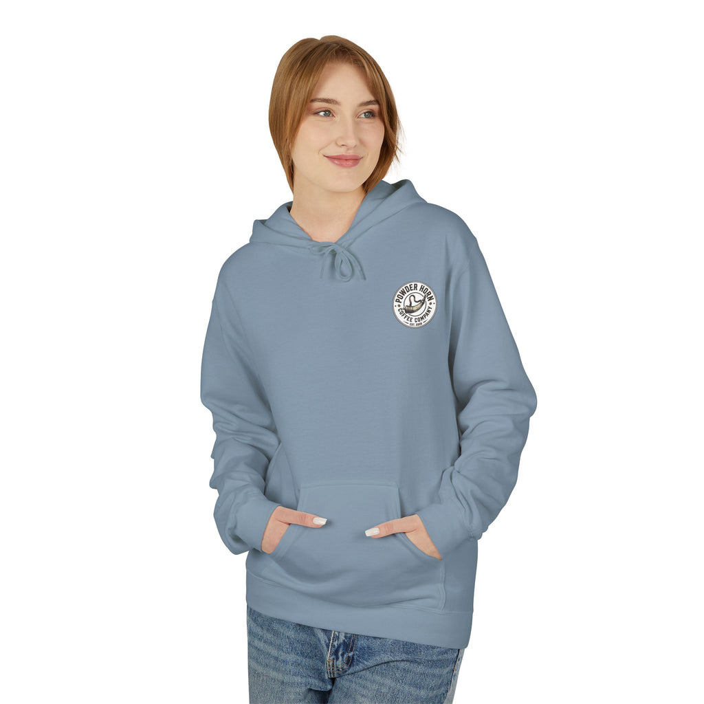 Powder Horn Hoodie / White Logo / Front Only