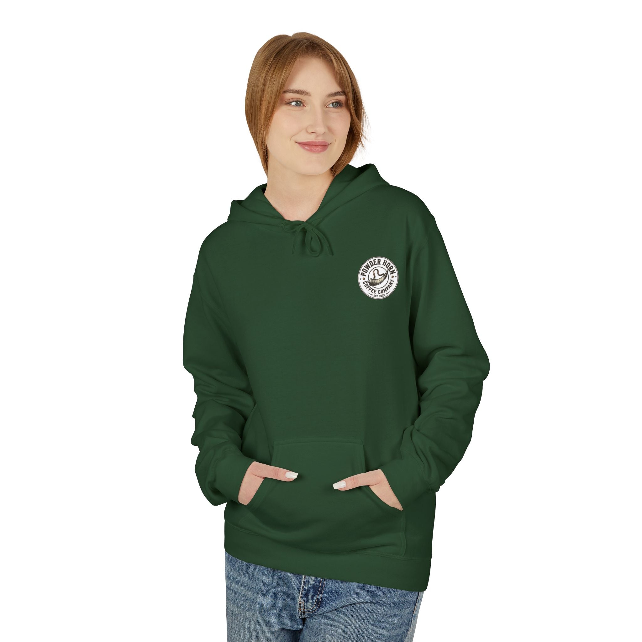 Powder Horn Hoodie / White Logo / Front Only