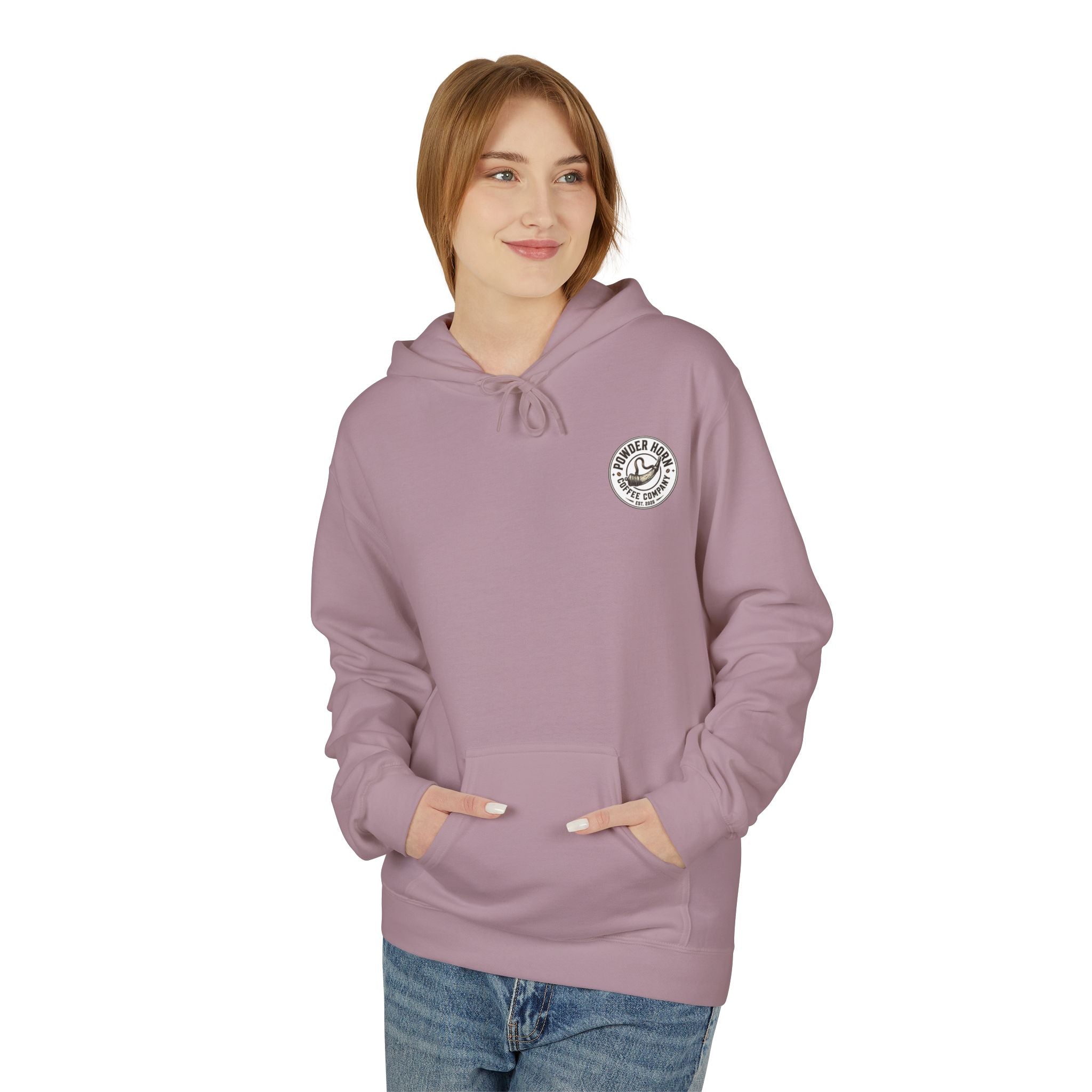 Powder Horn Hoodie / White Logo / Front Only