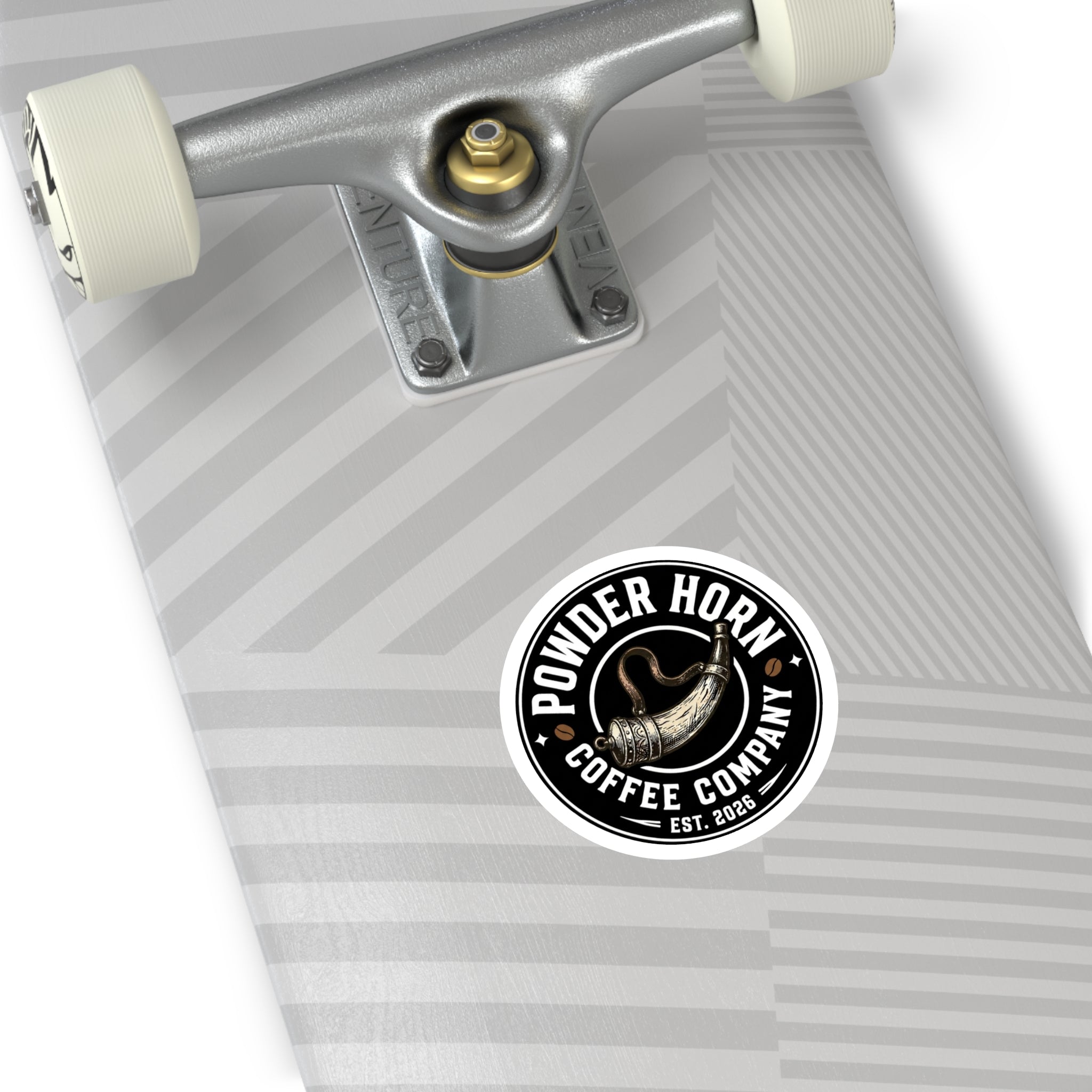 Powder Horn Coffee Company Round Sticker — Vintage Coffee Logo Decal (Indoor/Outdoor)